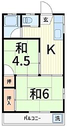 第一秋谷コーポ 2階2Kの間取り
