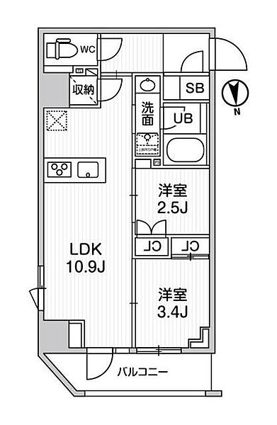 東京都台東区小島2丁目(賃貸マンション2LDK・3階・41.56㎡)の写真 その2