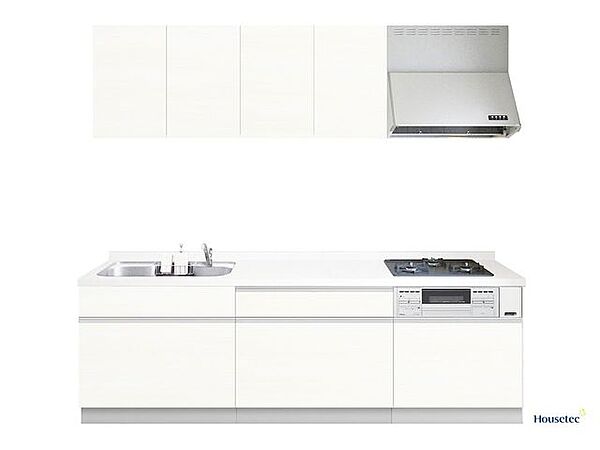 【同仕様写真】キッチンは新品に交換します。引出には一升瓶や寸胴鍋など背の高いものも収納できます。天板は熱や傷にも強い人工大理石仕様なので、毎日のお手入れが簡単です。