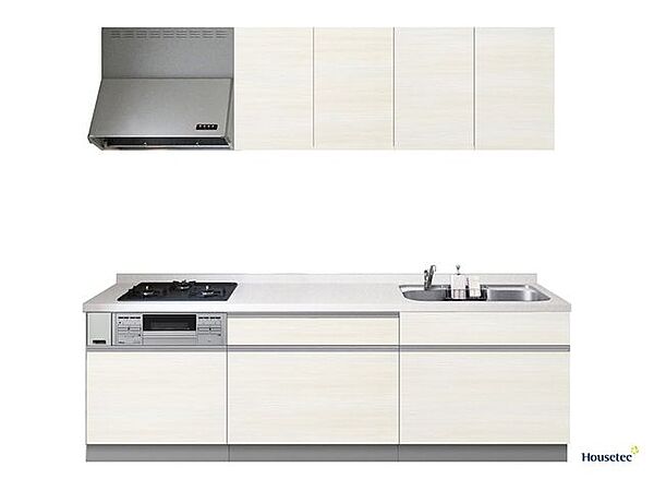 【同仕様写真】キッチンは新品に交換します。引出には一升瓶や寸胴鍋など背の高いものも収納できます。天板は熱や傷にも強い人工大理石仕様なので、毎日のお手入れが簡単です。