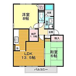 アメニティ殿山　B棟 2階2LDKの間取り