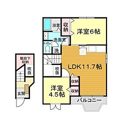 ヴィラ・ステイサイドＡ 2階2LDKの間取り