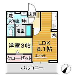 アイコート湯田温泉通り 2階1LDKの間取り