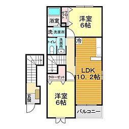 クレール　にほづ　Ｂ 2階2LDKの間取り