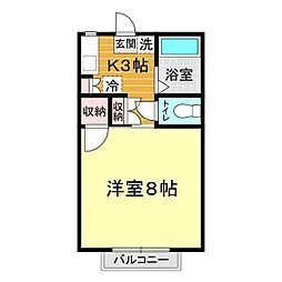 リバーふしのハイツ 1階1Kの間取り