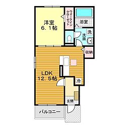 ミル・レーヴ 1階1LDKの間取り