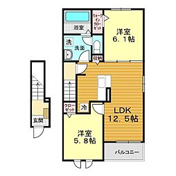 ミル・レーヴ 2階2LDKの間取り