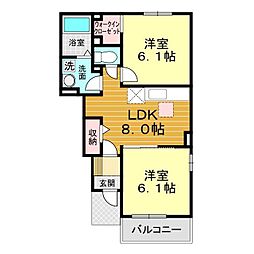 ハッピーブライト　アロッジオ 1階2DKの間取り