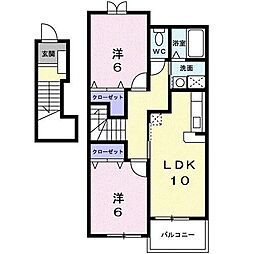 クレールふしの 2階2LDKの間取り
