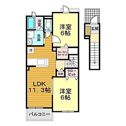 ららこーと　Ｂ 2階2LDKの間取り