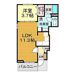 メゾンエムズ 1階1LDKの間取り