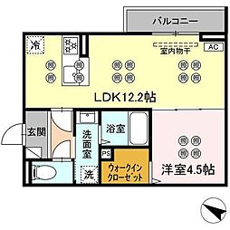 サンガーデン新山口 A 1LDKの間取図画像