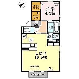 アイネヴェルト山手 1LDKの間取図画像