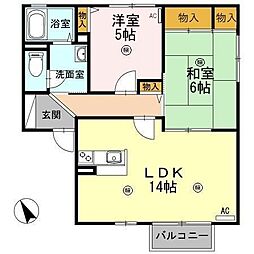 メッセゆうB 2LDKの間取図画像