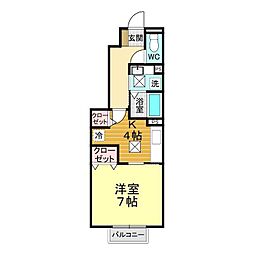 クウォーレ 1Kの間取図画像