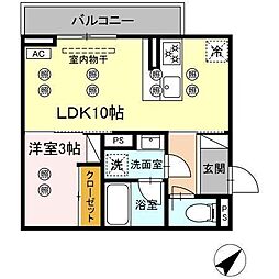 (仮称)ディアライズ旭通り B棟 1LDKの間取図画像
