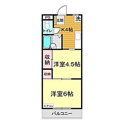 東萩ニューハイツNo.2 2Kの間取図画像