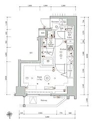 GENOVIA新御徒町skygarden 2階1Kの間取り