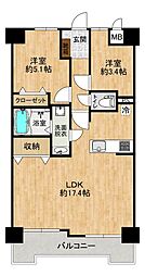 トーカンマンション新・米屋町 2LDKの間取図画像