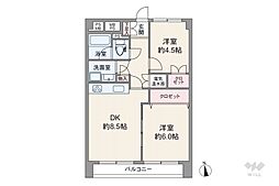 ユニライフ三ノ輪 2DKの間取図画像
