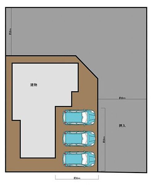【区画図】駐車場拡張工事を行い、普通車並列3台駐車可能になりました。
