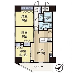 アクエス武蔵藤沢II 3LDKの間取図画像