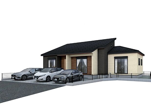 【外観（完成予想図）】スタイリッシュな印象の外観です。住宅街に映えるデザインで、飽きのこないシンプルな設計が長く愛されるポイントです。