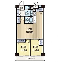 花小金井スカイハイツ 2LDKの間取図画像