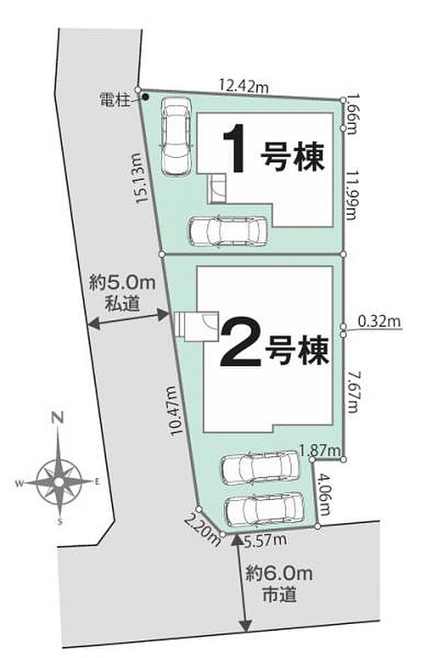 【区画】敷地ごとの区画が分かる区画図です。位置関係や広さの違いを確認でき、住まい選びの参考になります。 2号棟
