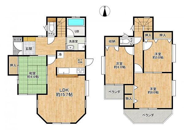 LDK広々15帖超×カウンター対面キッチン。日当たり良好で各部屋収納完備です。
