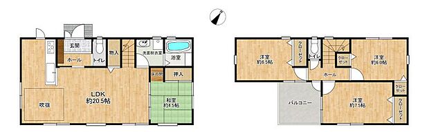 2階全室6帖以上＆大空間のＬＤＫが魅力のゆとりある間取