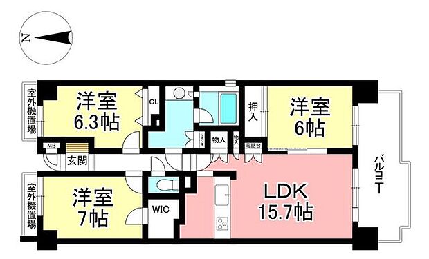 香久山パークスクエアＮ棟(3LDK) 9階の間取り