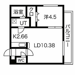 Azulドーム前(アスールドーム前) 2階1LDKの間取り