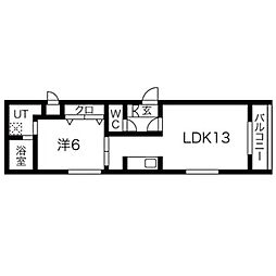 クラリス豊平V 2階1LDKの間取り