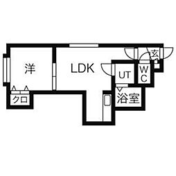 エクエス月寒 2階1LDKの間取り