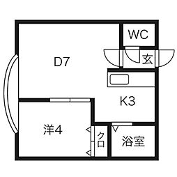 アークコート豊平公園II 3階1LDKの間取り