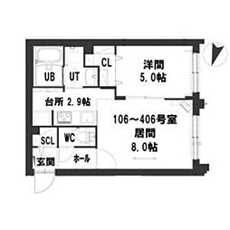 グランメールアクシアIII 3階1LDKの間取り