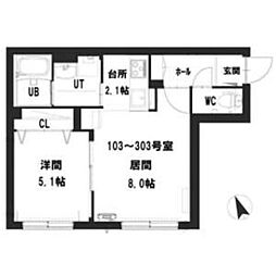 グランメール平岸ポプラ 3階1LDKの間取り