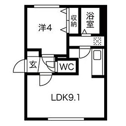 アミカル美園 1階1LDKの間取り