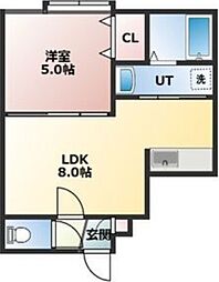 サン・タバサ月寒参番館 2階1LDKの間取り