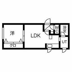 カソスソール美園 1階1LDKの間取り