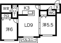リバージュL38 4階2LDKの間取り
