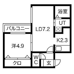 プリマベーラ南平岸 4階1LDKの間取り
