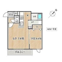 インデックス中の島 4階1LDKの間取り