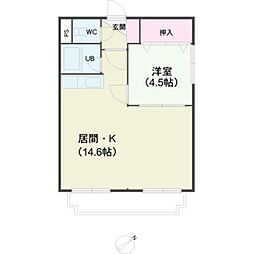 パルコート南郷 3階1LDKの間取り