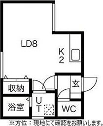 レーベルシャトー菊水 2階1Kの間取り
