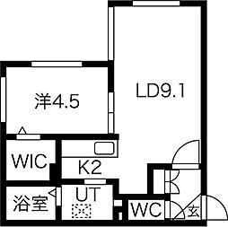 Belle　Fleur(ベルフルール) 1階1LDKの間取り