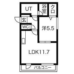 ルナ・グレイス 1階1LDKの間取り