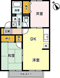 アムール米原　Ｂ 2階2LDKの間取り