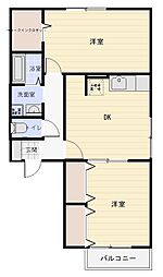 エクセレント　Ａ 2階2DKの間取り